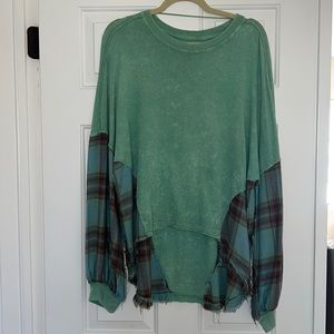 Free People We The Free Miley Long Sleeve Plaid Top, Size Medium